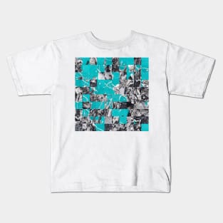 Pixelated fluid painting in turquoise and black and white Kids T-Shirt